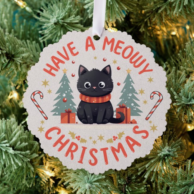 Adorno De Papel Navidades Cute Meowy Purfect Black Cat (Insitu (árbol))