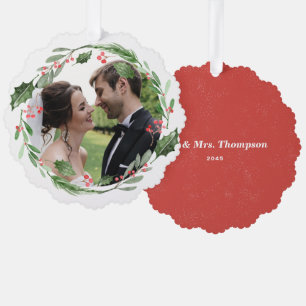 Adorno De Papel Navidades de acuarela Greenery Wreath Boda Foto