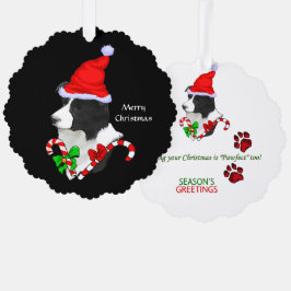 Adorno De Papel Navidades de Border Collie Santa Hat
