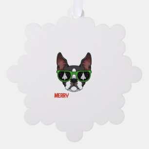 Adorno De Papel Navidades de Boston Terrier Pajama Dog Gafas de so