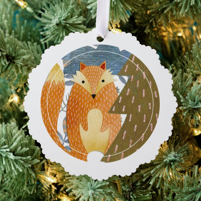 Adorno De Papel Navidades de Folk Art Fox (Insitu (árbol))