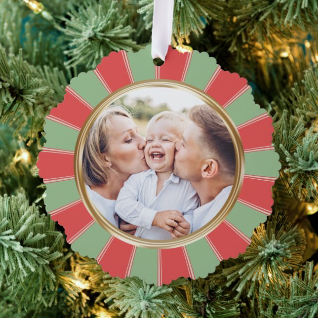 Adorno De Papel Navidades de fotografía de la familia Retro Stripe (Insitu (árbol))