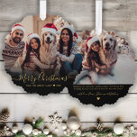 Adorno De Papel Navidades de fotografía modernos con guión de oro<br><div class="desc">Moderno Cute Minimalista Gold Script 2 Fotos Tarjeta de Ornamento navideño con guión navideño. Esta plantilla festiva, simple, minimalista, caprichosa de dos tarjetas de felicitación de festividad fotográfica presenta el texto de bienvenida "Feliz Navidad", que está escrito en una foto de guiones de caligrafía dorada con letras a mano y...</div>