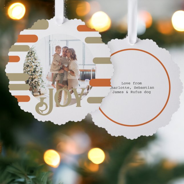 Adorno De Papel Navidades de fotos divertidas personalizadas (Joy Photo Christmas Personalized Ornament Card from Ricaso. A unique card ornament in one.)