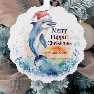 Adorno De Papel Navidades de Merry Flippin Dolphin Santa