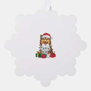 Adorno De Papel Navidades de perros lascivos de Santa Hat Sheltie