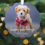 Adorno De Papel Navidades de perros | Modernas y ricas copas de ma<br><div class="desc">Fotografía personalizado sencilla y elegante adorno festivo Happy Pawlidays con tipografía de escritura manuscrita minimalista moderna y un sencillo gradiente negro. La foto de su querido mascota y el texto pueden fácilmente ser personalizados para un diseño tan único como su peluquín especial! La imagen que se muestra es para fines...</div>