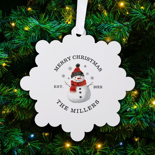 Adorno De Papel Navidades de Personalizado Cute Snowman (Paper Merry Christmas Custom Snowman Ornament)