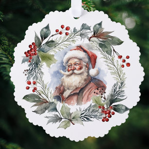 Adorno De Papel Navidades de Santa Watercolor sonrientes alegres