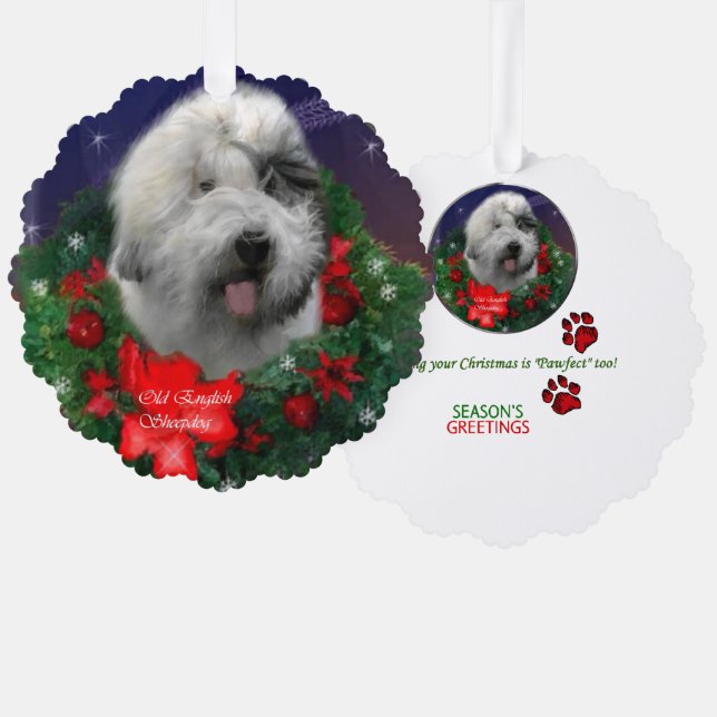 Adorno De Papel Navidades de Sheepdog ingleses viejos regalos (Anverso/Reverso)