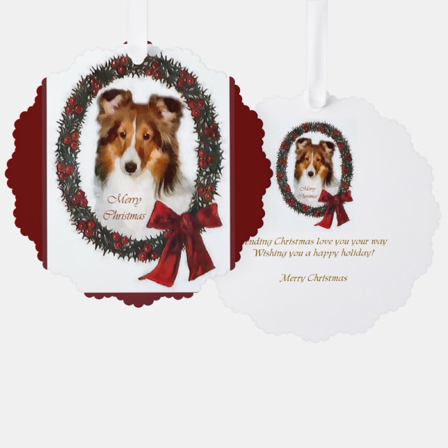 Adorno De Papel Navidades de Shetland Sheepdog Sheltie (Anverso/Reverso)