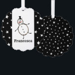 Adorno De Papel Navidades de Snowman personalizados<br><div class="desc">Esta tarjeta de Navidades personalizada incluye el personaje Snowman de la tripulación de Navidades.</div>