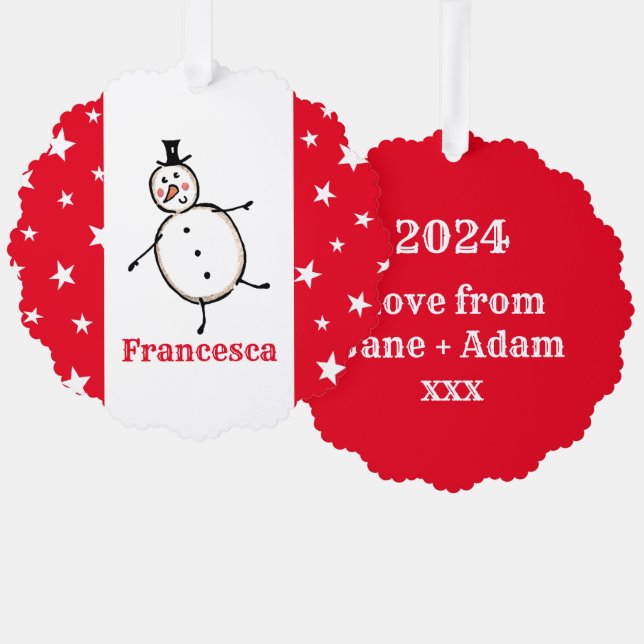 Adorno De Papel Navidades de Snowman personalizados (Anverso/Reverso)