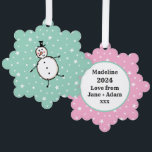 Adorno De Papel Navidades de Snowman personalizados<br><div class="desc">Esta tarjeta de Navidades personalizada incluye el personaje Snowman de la tripulación de Navidades.</div>