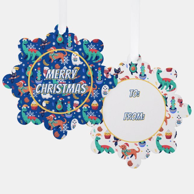Adorno De Papel Navidades divertidos Dinosaurio Perro Perro Aguaca (Anverso/Reverso)
