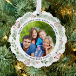 Adorno De Papel Navidades escribieron la etiqueta de la foto de la<br><div class="desc">¡Añade un toque especial a tus regalos! Una etiqueta de cortina de invierno con acuarela botánica con tu foto favorita. Personalízalo con tus nombres y úsalo como adorno en tu árbol. Esto es genial para abuelos,  tío,  tía,  familia... </div>