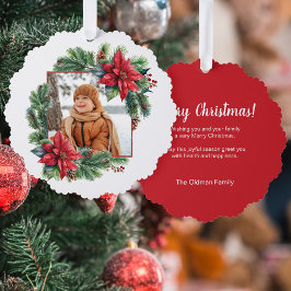 Adorno De Papel Navidades festivos Poinsettia y Pine Photo