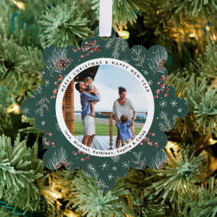 Adorno De Papel Navidades Florals   Foto botánica roja y verde