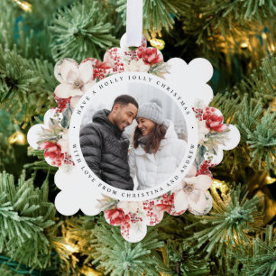 Adorno De Papel Navidades Flores Rojas y Blancas