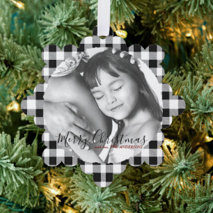 Adorno De Papel Navidades Foto Black Plaid Gingham Pattern
