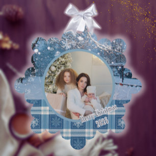 Adorno De Papel Navidades fotográficos de invierno de color azul a