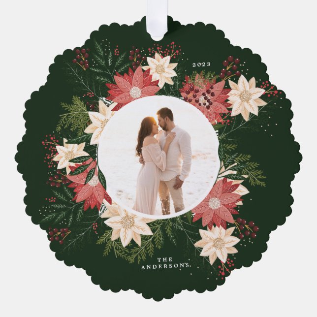 Adorno De Papel Navidades fotográficos de Poinsettia Botánica Verd (Anverso)