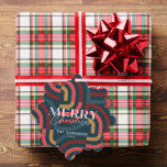 Adorno De Papel Navidades geométricos Verde azulados maximalistas<br><div class="desc">Esta tarjeta de adorno de papel fotográfico retro,  maximalista,  kitsch y moderno "Feliz Navidad" Navidades de vacaciones presenta un fondo verde azulado con patrones geométricos. En el reverso aparece tu foto. Personalízalo para tus necesidades. Puedes encontrar productos coincidentes en mi tienda.</div>