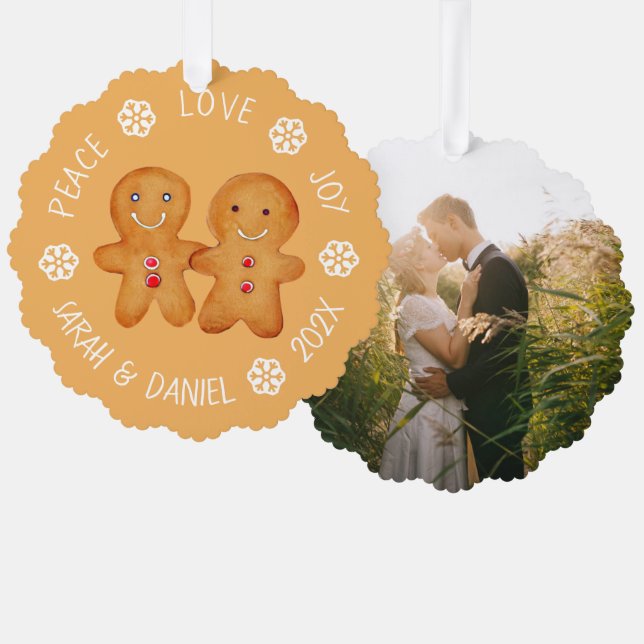 Adorno De Papel Navidades Gingerbread Pareja Foto Snowflakes Cute (Anverso/Reverso)
