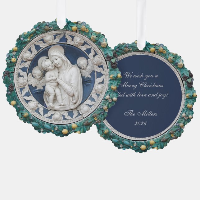 Adorno De Papel Navidades Madonna Niño Angels Della Robbia Wreath (Anverso/Reverso)