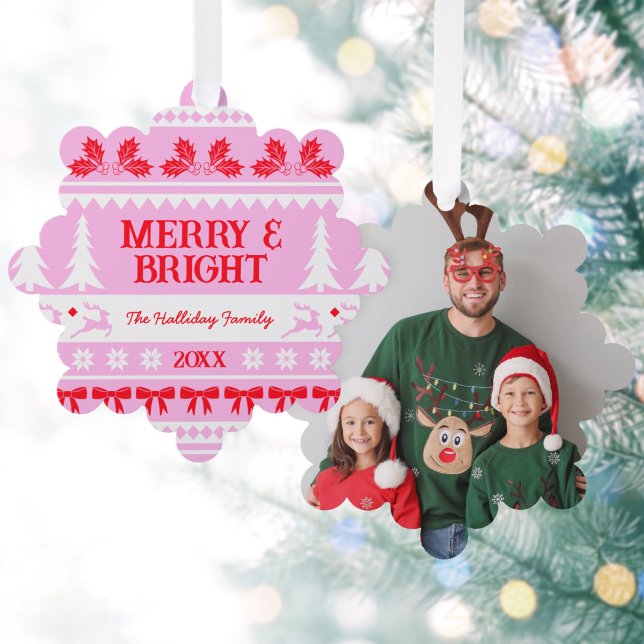 Adorno De Papel Navidades merry y brillantes Sweater Family Photo (Merry & Bright Christmas Sweater Family Photo Ornament Card)