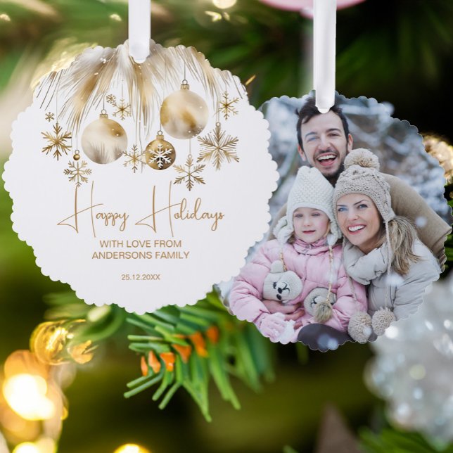 Adorno De Papel Navidades plantilla de fotografía de acuarela metá (Christmas boho metallic gold watercolor photo template ornament card unique Christmas cards modern)