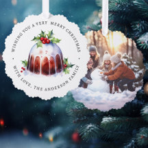 Navidades pudding holly berries acuarela foto