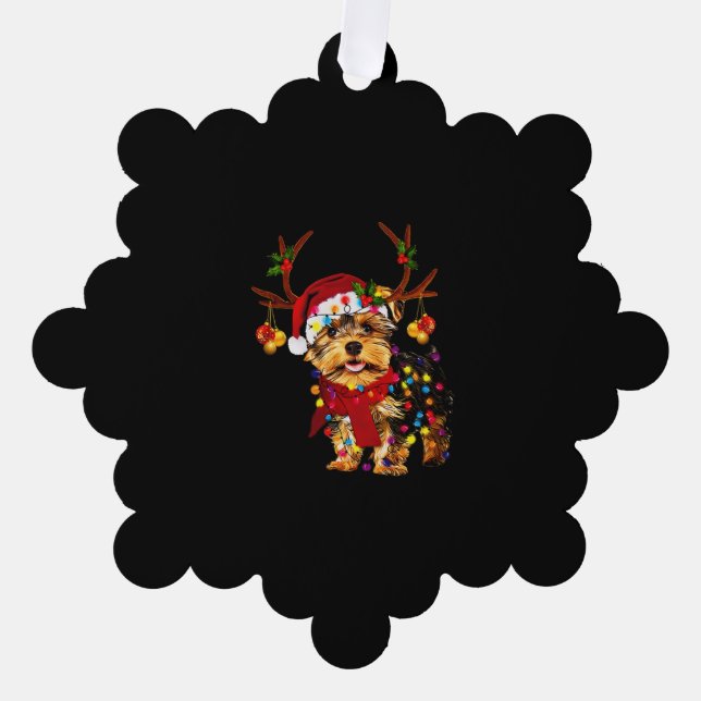 Adorno De Papel Navidades Reindeer Yorkie (Anverso)