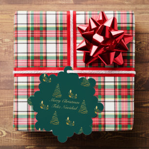 Adorno De Papel Navidades verdes y dorados Feliz Navidad bilingüe