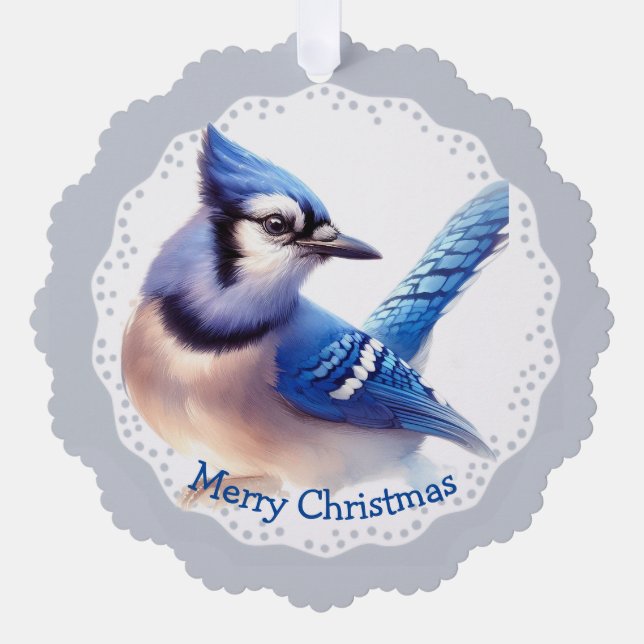 Adorno De Papel Navidades Winter Bluejay Naturaleza de la vida sil (Anverso)