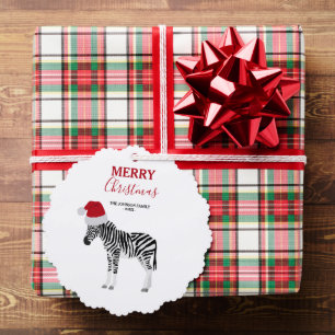 Adorno De Papel Navidades Zebra Graciosa animal con regalo de Sant