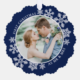 Adorno De Papel Navy Blue First Christmas Sr. and Mrs Photo