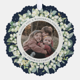 Adorno De Papel Navy Snowberry+Eucalyptus Christmas Wreath Photo 