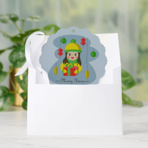 Adorno De Papel Niña con caja de regalo de Navidad