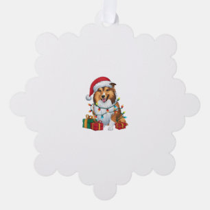 Adorno De Papel Noches iluminando Santa Hat Shetland Sheepdog Chri