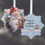 Adorno De Papel Nombre de aspecto de color de agua de pájaro y San<br><div class="desc">El diseño se caracteriza por una acuarela de antaño que parece Santa, con casas de pájaros y copos de nieve sobre él, y un bonito pájaro coronado mirando. En la parte de atrás, la tarjeta tiene el texto del personalizable "Deseándote una Feliz Navidad", con copos de nieve, otro pájaro y...</div>