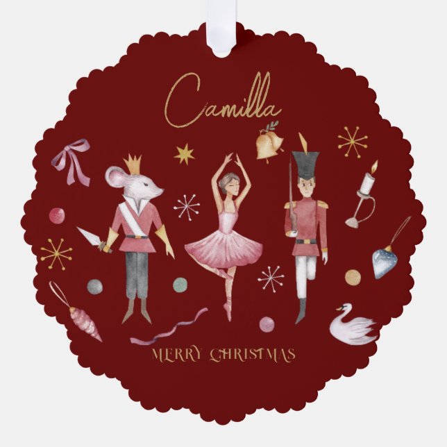 Adorno De Papel Nombre de navidades Nutcracker Ballerina Whimsical (Anverso)