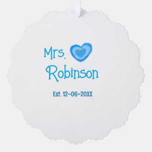 Adorno De Papel Novia a ser la Sra. añadir nombre fecha azul coraz