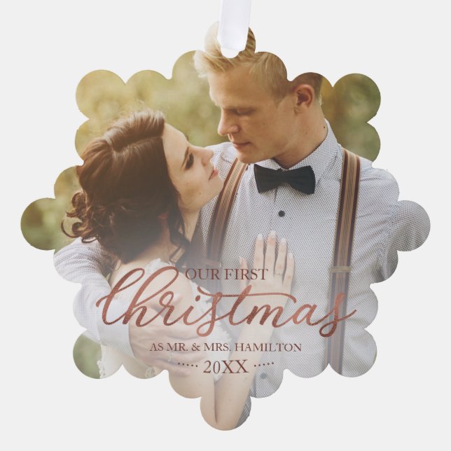 Adorno De Papel Nuestra Primera Navidad Como Sr. Y Sra. Rosa Relie (Anverso)