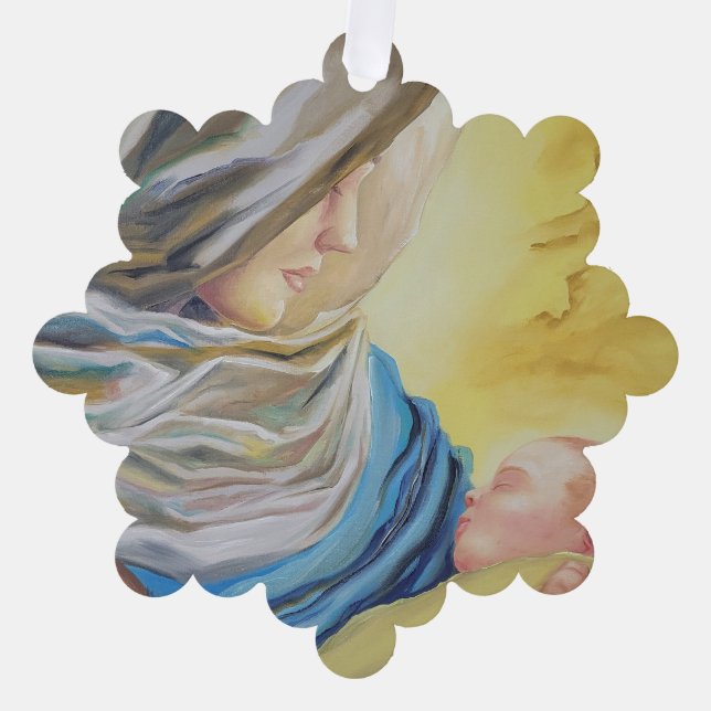 Adorno De Papel Nuestra Señora del Silencio agarrando al bebé Jesú (Anverso)