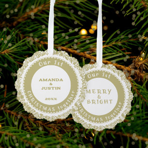 Adorno De Papel Nuestros primeros Navidades juntos Gold Wreath en 