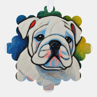 Adorno De Papel Ornamentos todo el año cachorro de bulldog blanco