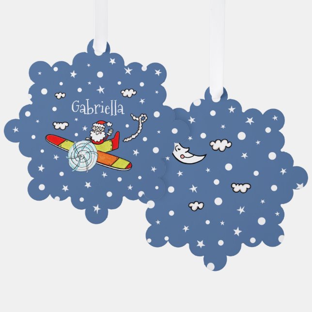 Adorno De Papel Padre personalizado avión navideño Santa Claus (Anverso/Reverso)