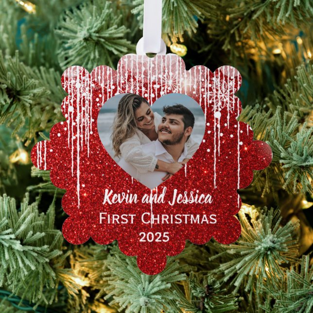 Adorno De Papel Parejas Primer nombre de foto de Navidad (Insitu (árbol))