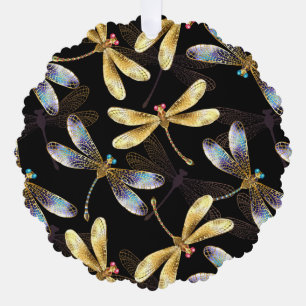 Adorno De Papel Patrón continuo con libélulas doradas